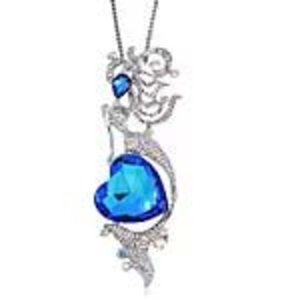Fairy and Blue Heart Crystal Pendant Necklace